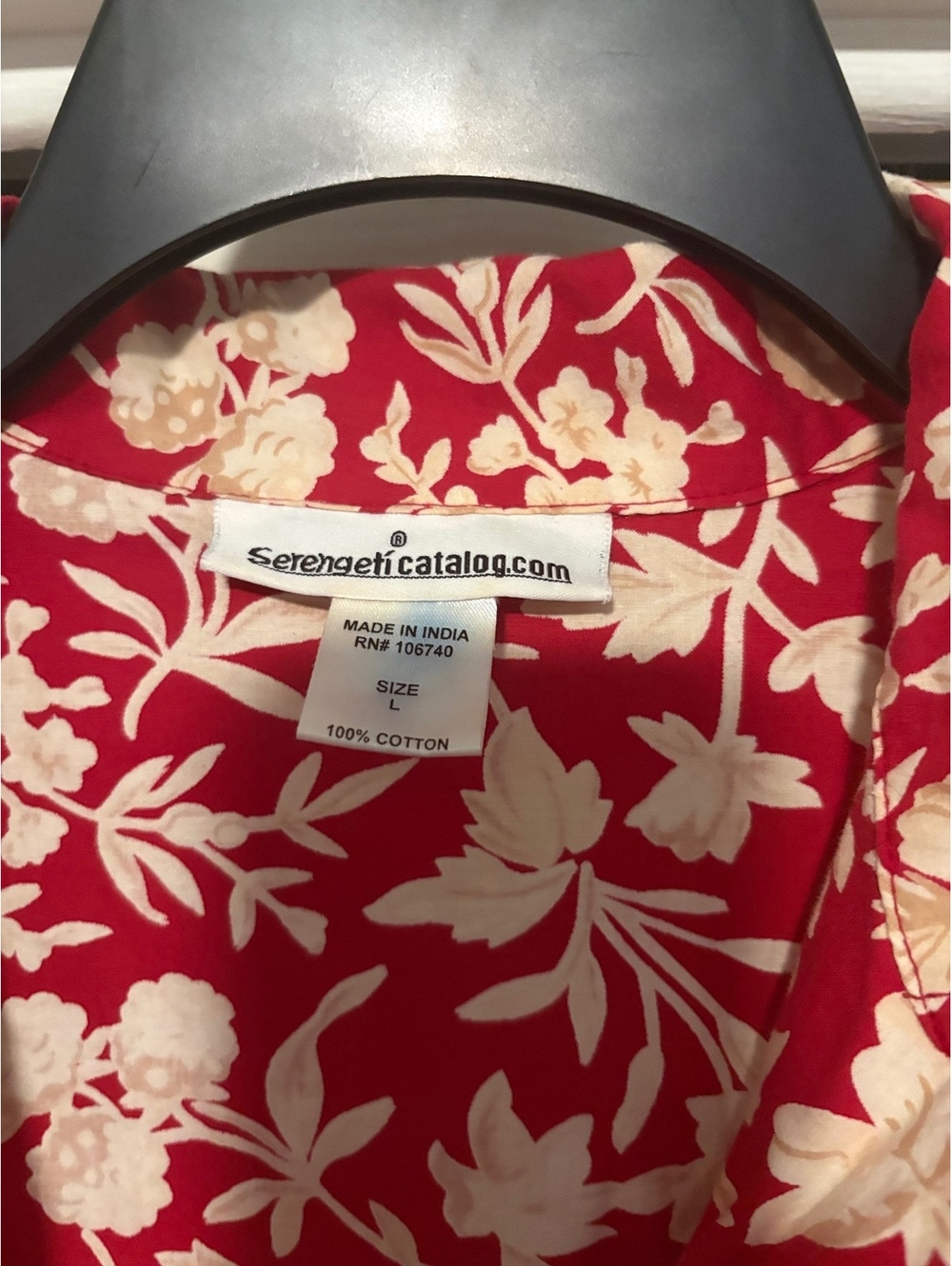 Vintage Serengeti Floral Midi Shirt Dress Large Red White Cottagecore Prairie - Picture 2 of 9